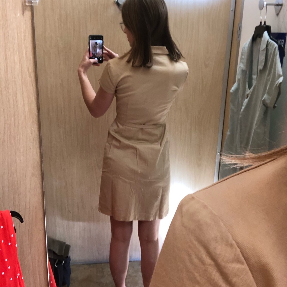 Vintage | Khaki Button Down Collared Mini Dress - Picture 5 of 13